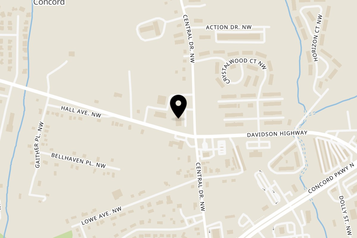 Map showing the location of Annie's Fish & Fixin's on 981 Central Dr NW #140 in Concord